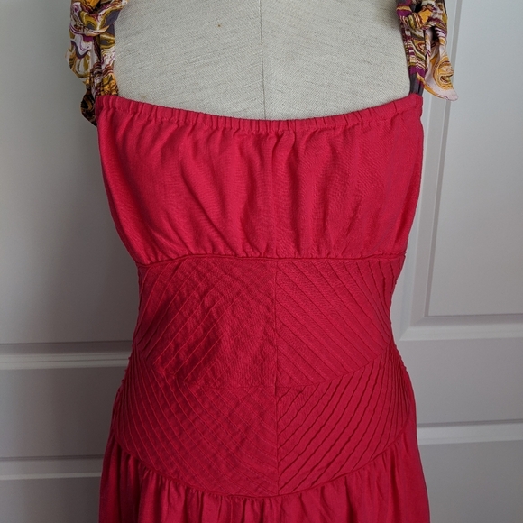Free People Dress Maxi Multicolor Tie Straps Sleeveless Linen Hot Pink 10 NWT - Picture 4 of 14